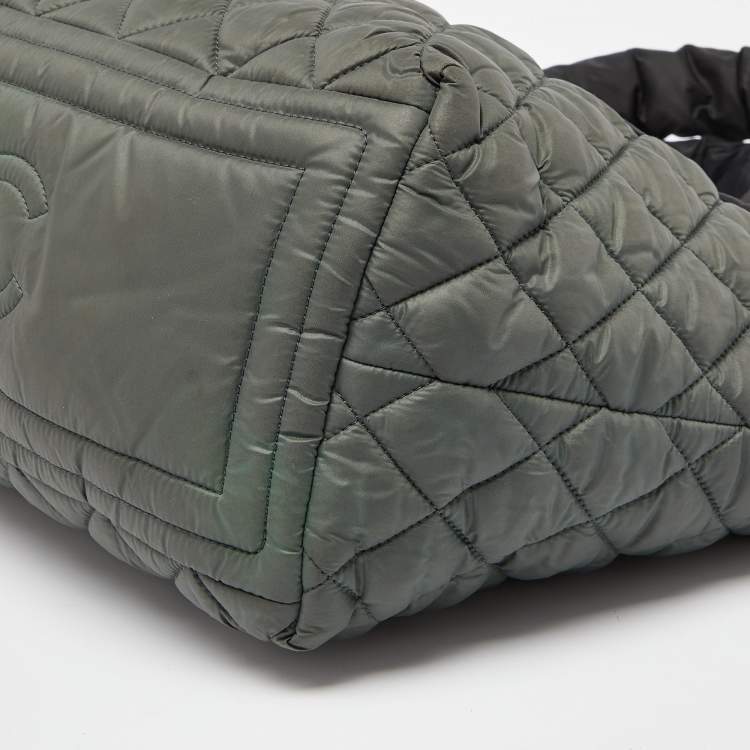 Pre Owned Chanel Green/Grey Quilted Nylon Coco Cocoon Tote