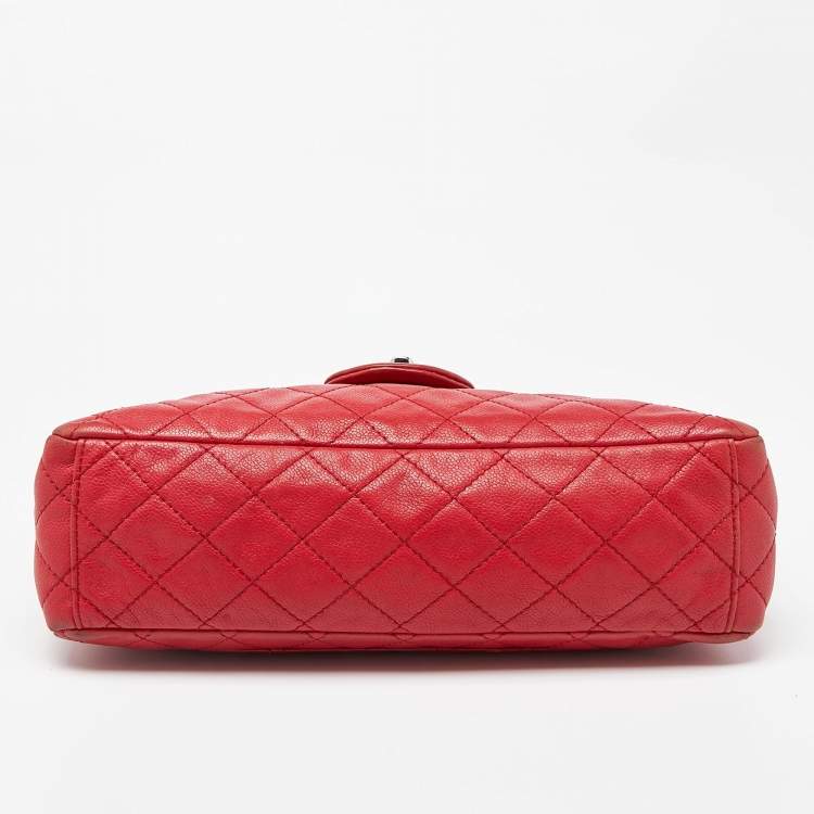 Pre Owned Chanel Red Quilted Leather Maxi Classic Single Flap Bag