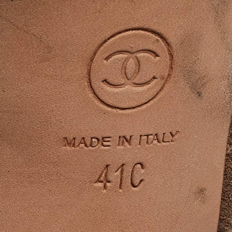 Pre Owned Chanel Brown Suede CC Logo Ankle Boots Size 41