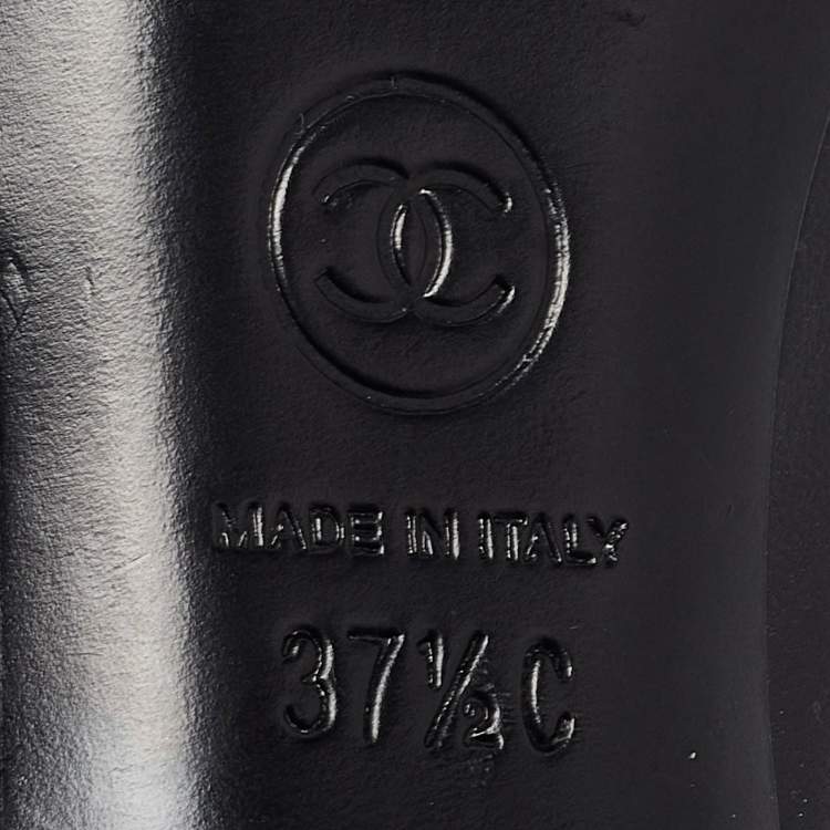 Pre Owned Chanel Black Leather Peep Toe Pumps Size 37.5