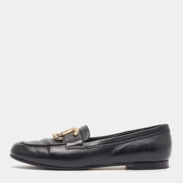 Pre Owned Chanel Black Leather CC Loafers Size 38.5