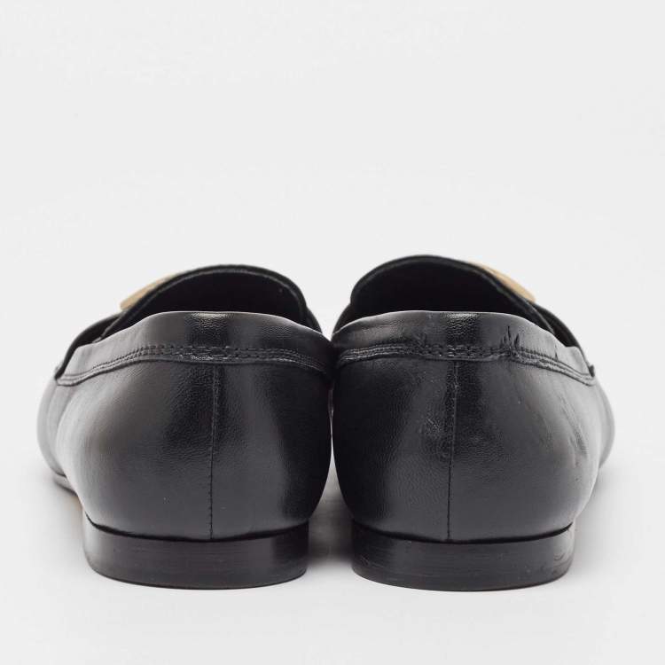 Pre Owned Chanel Black Leather CC Loafers Size 38.5