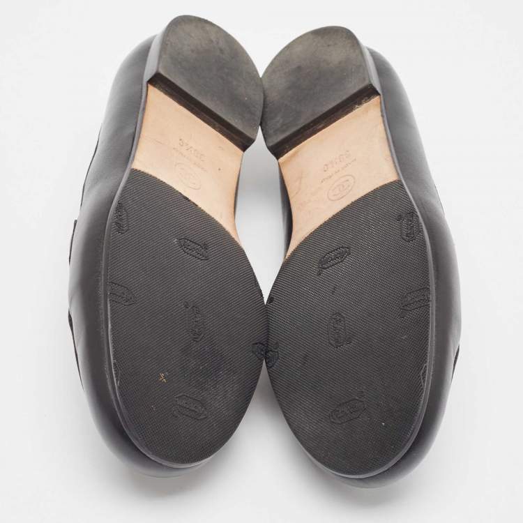 Pre Owned Chanel Black Leather CC Loafers Size 38.5