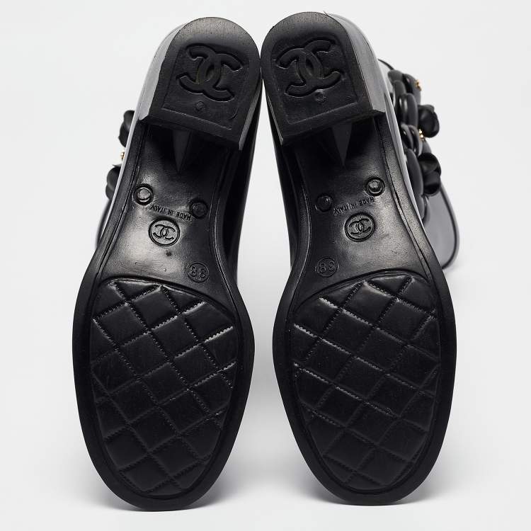 Pre Owned Chanel Black Rubber CC Camellia Rain Boots Size 38