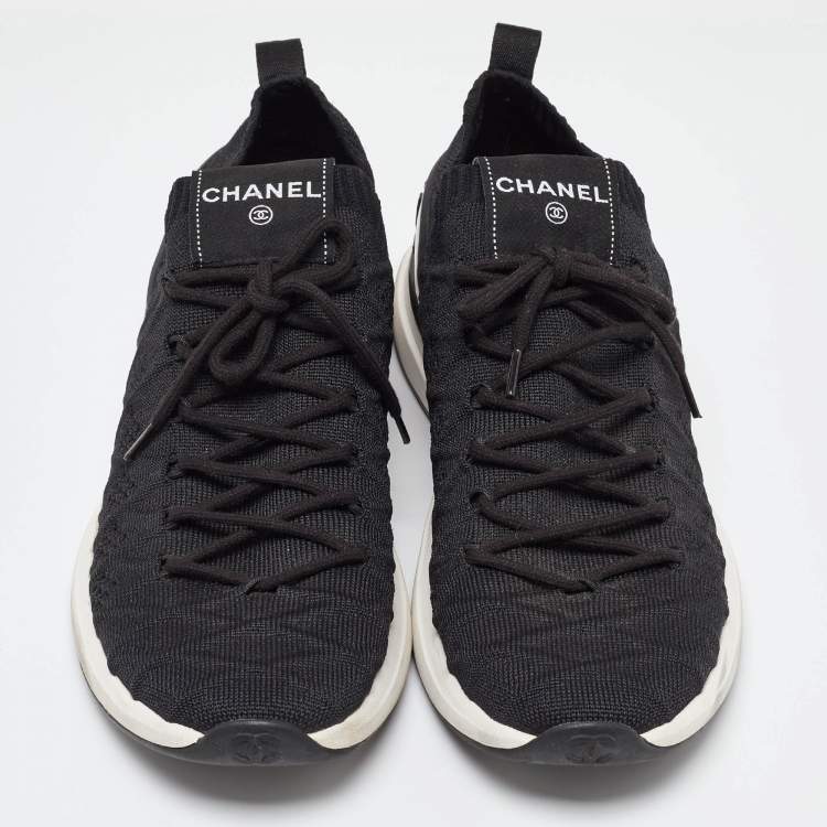 Pre Owned Chanel Black Stretch Fabric Low Top Sneaker Size 42