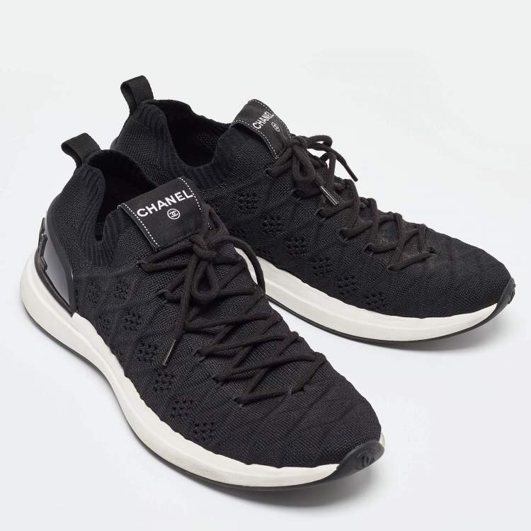 Pre Owned Chanel Black Stretch Fabric Low Top Sneaker Size 42