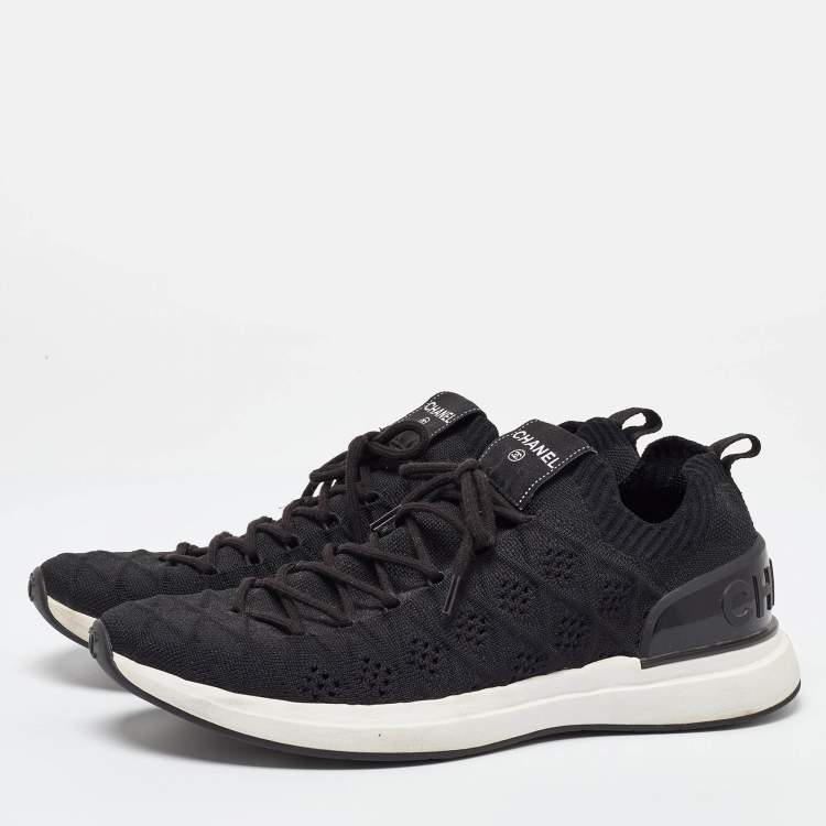 Pre Owned Chanel Black Stretch Fabric Low Top Sneaker Size 42