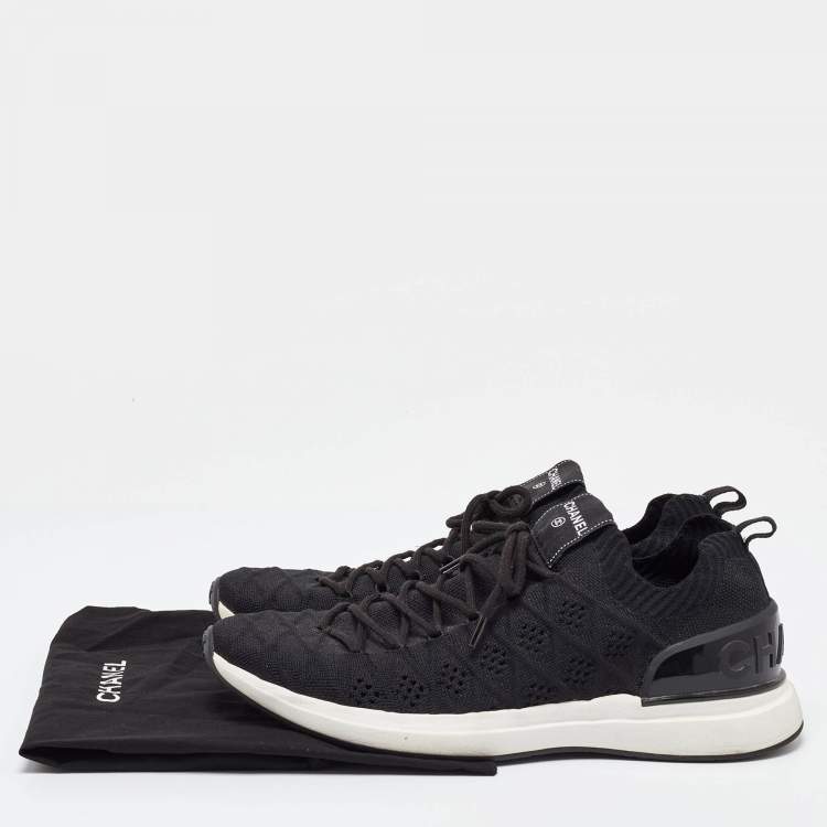 Pre Owned Chanel Black Stretch Fabric Low Top Sneaker Size 42