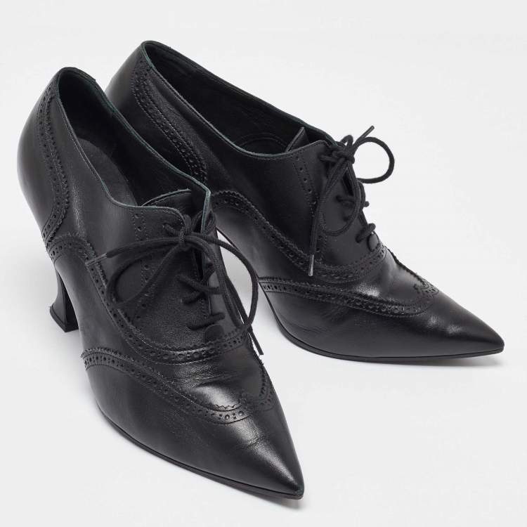 Pre Owned Chanel Black Brogue Leather CC Oxford Booties Size 38.5