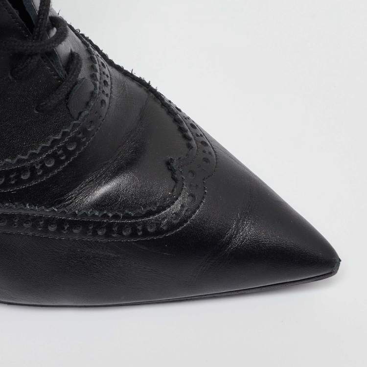 Pre Owned Chanel Black Brogue Leather CC Oxford Booties Size 38.5