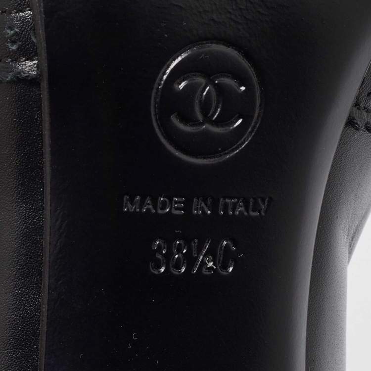 Pre Owned Chanel Black Brogue Leather CC Oxford Booties Size 38.5