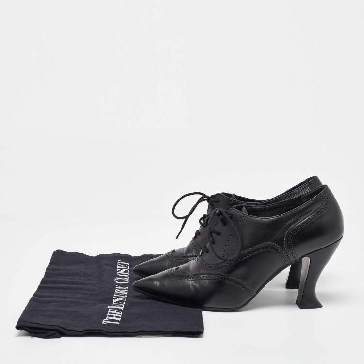 Pre Owned Chanel Black Brogue Leather CC Oxford Booties Size 38.5