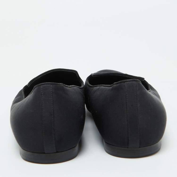 Pre Owned Chanel Black Fabric Smoking Slippers Size 40.5