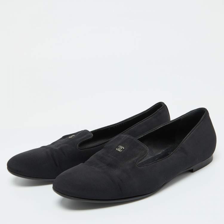 Pre Owned Chanel Black Fabric Smoking Slippers Size 40.5