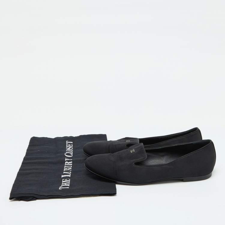 Pre Owned Chanel Black Fabric Smoking Slippers Size 40.5