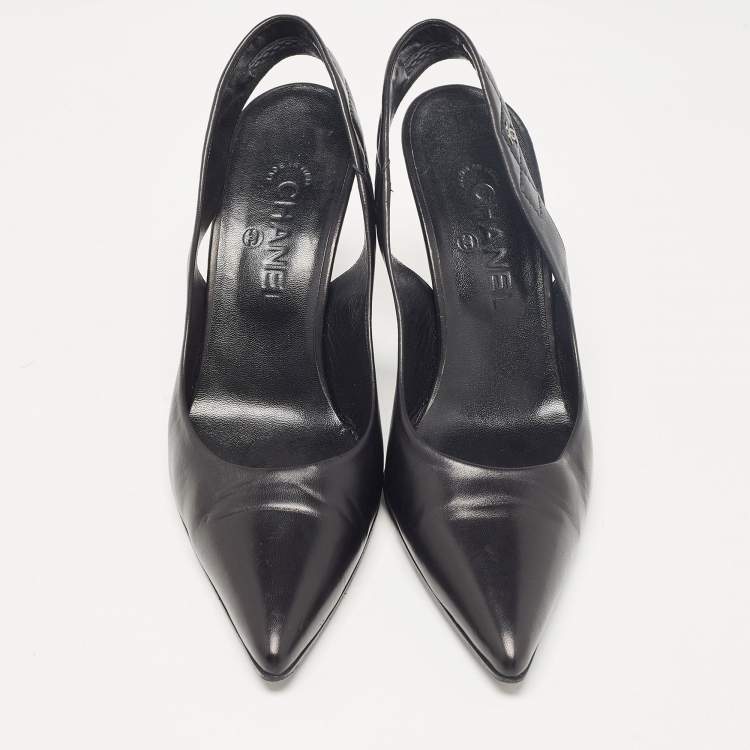 Pre Owned Chanel Black Leather CC Slingback Pumps Size 39