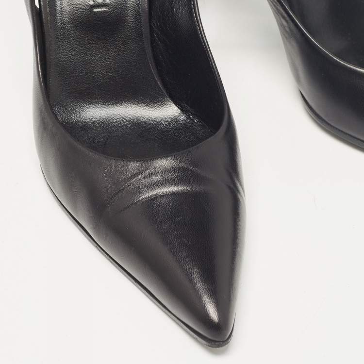 Pre Owned Chanel Black Leather CC Slingback Pumps Size 39