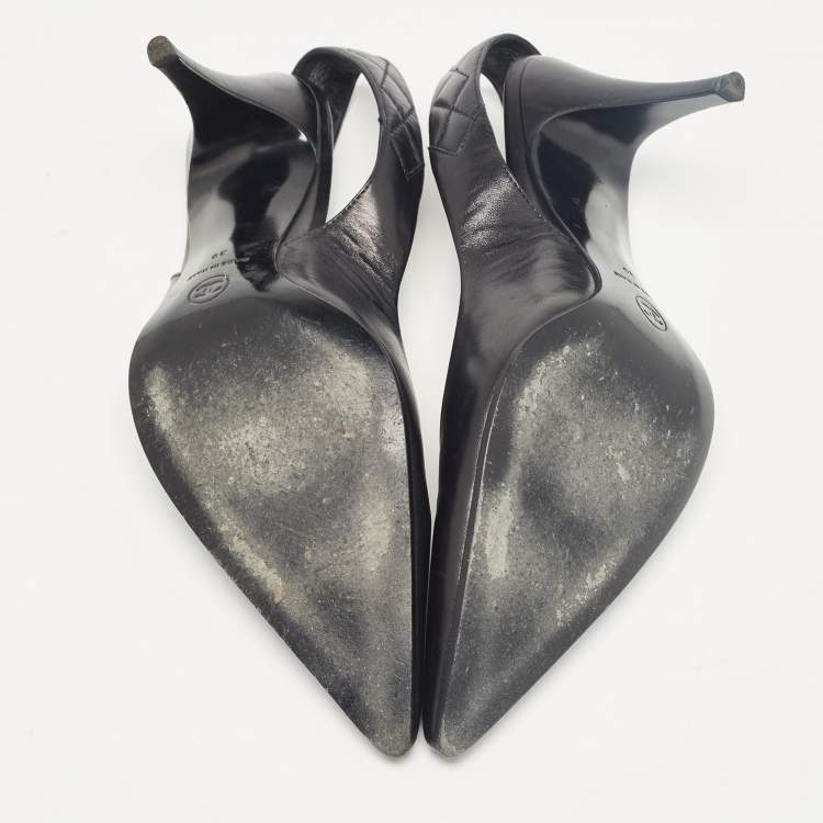 Pre Owned Chanel Black Leather CC Slingback Pumps Size 39