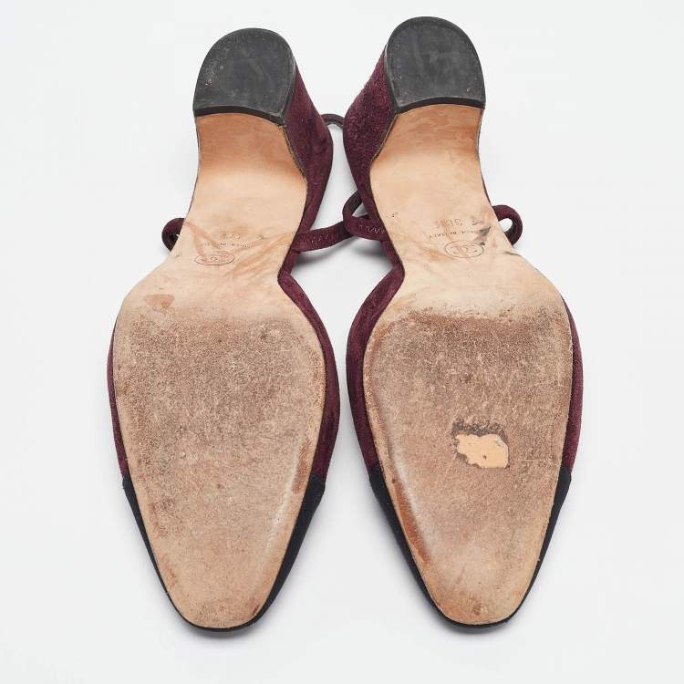 مملوكة مسبقًا Chanel Plum/Black Suede and Fabric CC Slingback Pumps Size 38.5