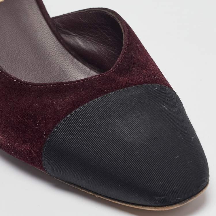 مملوكة مسبقًا Chanel Plum/Black Suede and Fabric CC Slingback Pumps Size 38.5