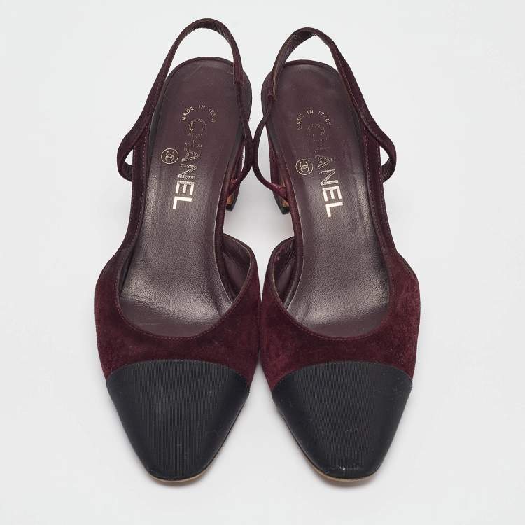 مملوكة مسبقًا Chanel Plum/Black Suede and Fabric CC Slingback Pumps Size 38.5