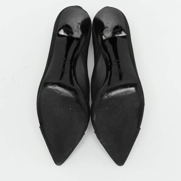 Pre Owned Chanel Black Mesh and Satin Cap Toe Pumps Size 37.5