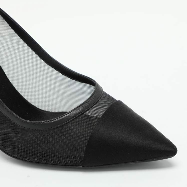 Pre Owned Chanel Black Mesh and Satin Cap Toe Pumps Size 37.5