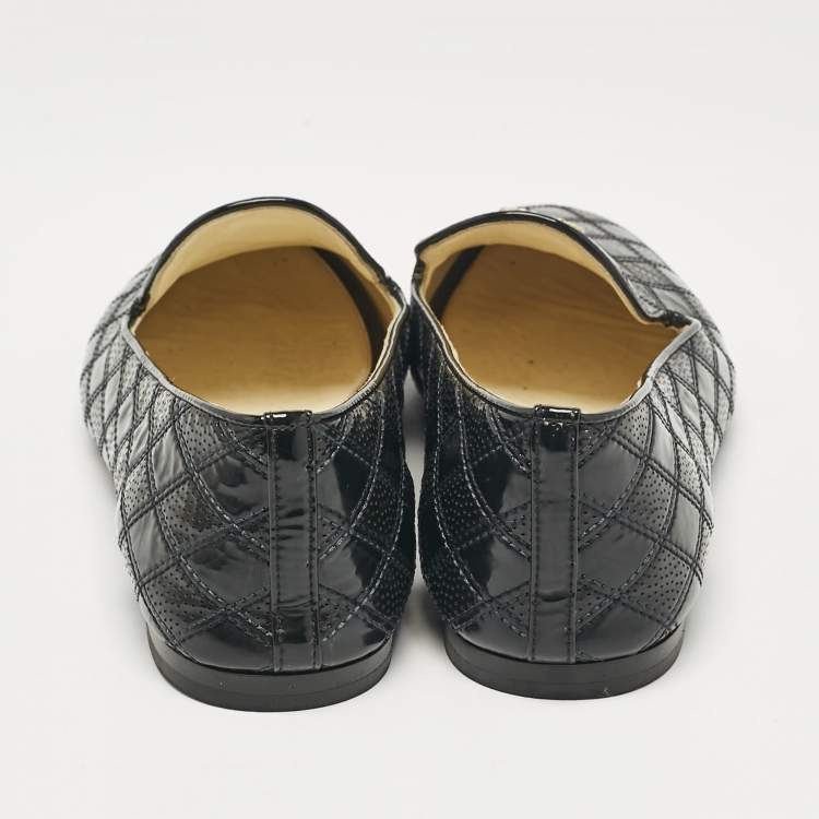 Pre Owned Chanel Black Patent Smoking Slippers Size 39.5