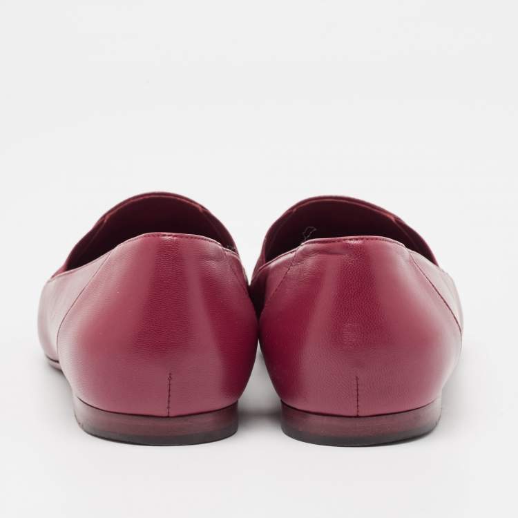 Pre Owned Chanel Burgundy Leather CC Smoking Slippers Size 39