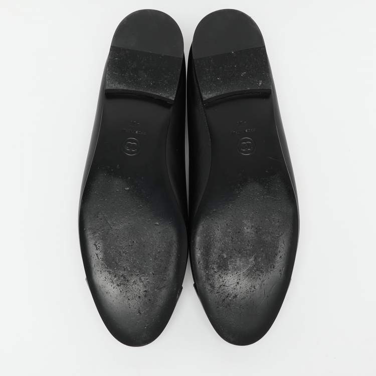 Pre Owned Chanel Black Patent and Leather CC Cap Toe Bow Ballet Flats Size 42
