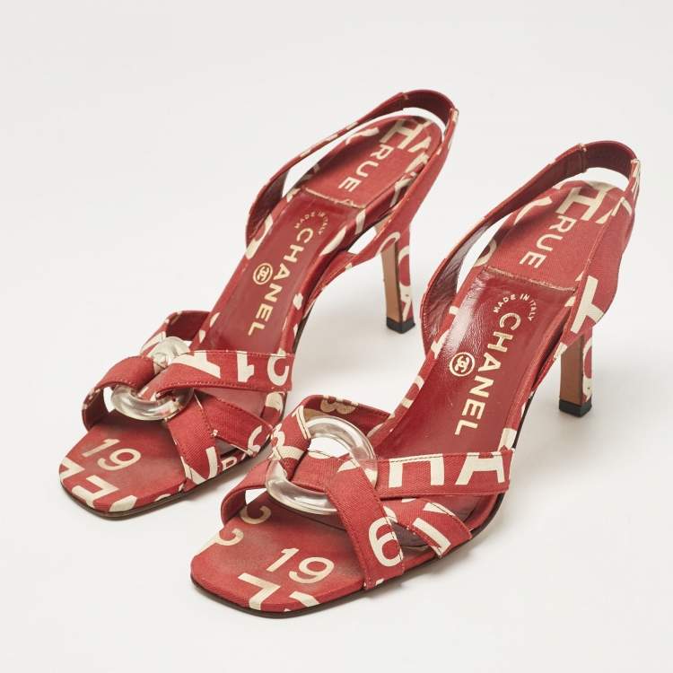 Chanel Red/White Canvas Ankle Strap Sandals Size 38 Chanel | TLC US