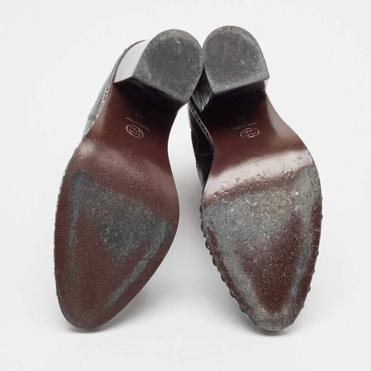 Pre Owned Chanel Black Leather Ankle Length Boots Size 38