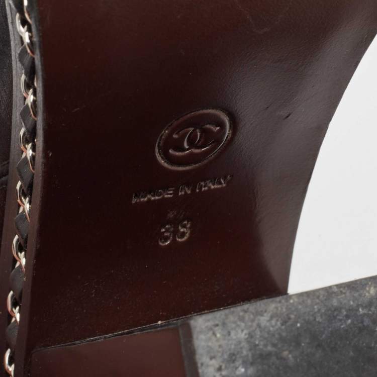 Pre Owned Chanel Black Leather Ankle Length Boots Size 38