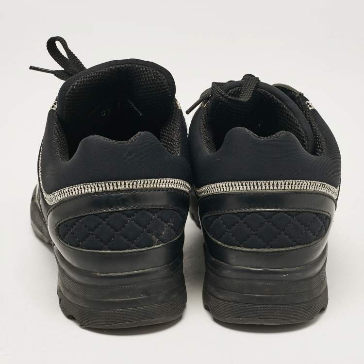 Pre Owned Chanel Black Leather and Neoprene CC Low Top Sneakers Size 37