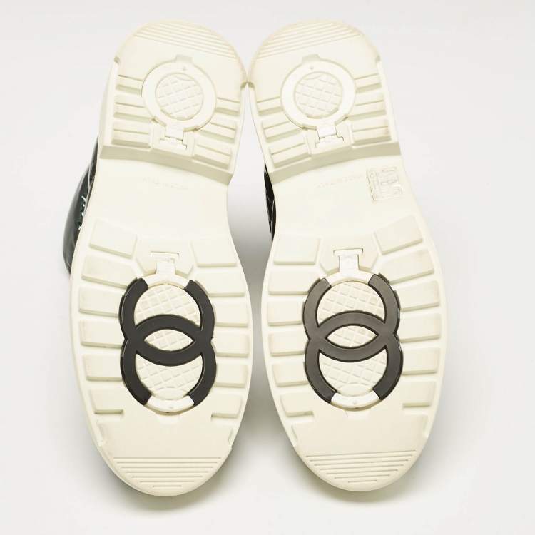 Pre Owned Chanel Green Leather and Nylon Ankle Length Boots Size 40