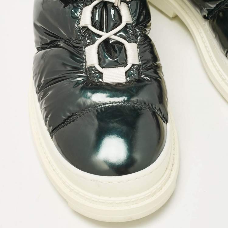 Pre Owned Chanel Green Leather and Nylon Ankle Length Boots Size 40