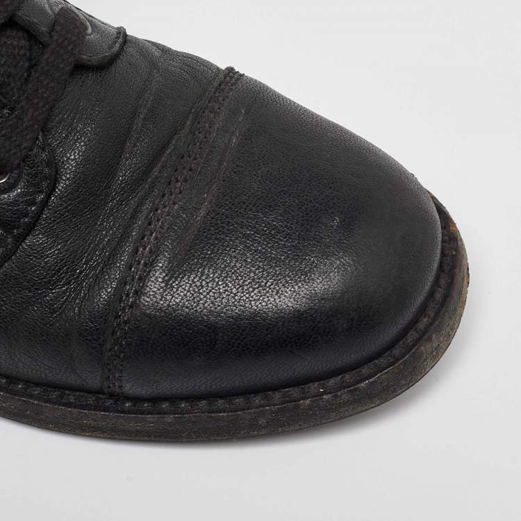 Pre Owned Chanel Black Leather CC Interlocking Ankle Length Boots Size 36.5