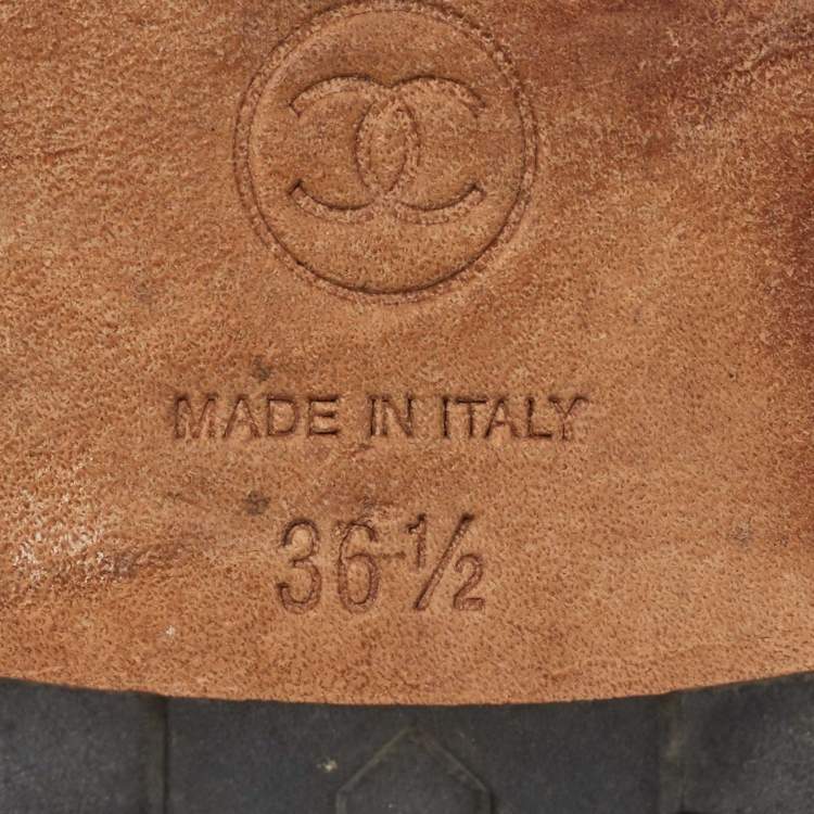 Pre Owned Chanel Black Leather CC Interlocking Ankle Length Boots Size 36.5