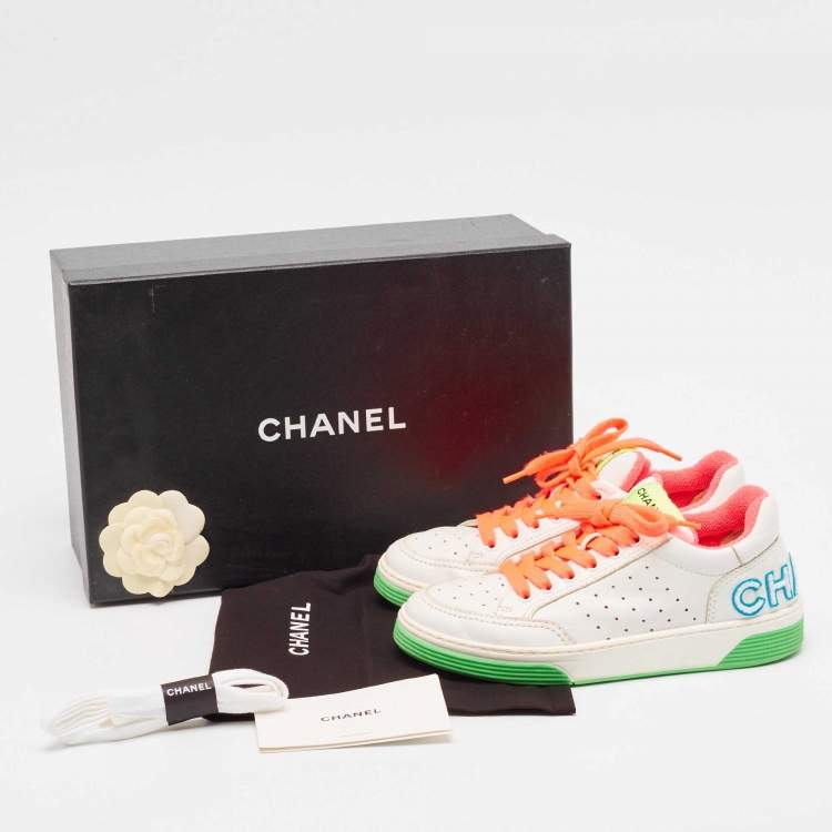 Pre Owned Chanel White Leather Perforated Low Top Sneakers Size 37