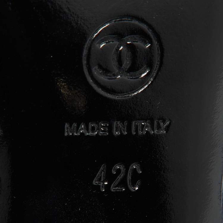 Pre Owned Chanel Navy Blue Leather Camellia Accent D'orsay Pumps Size 42