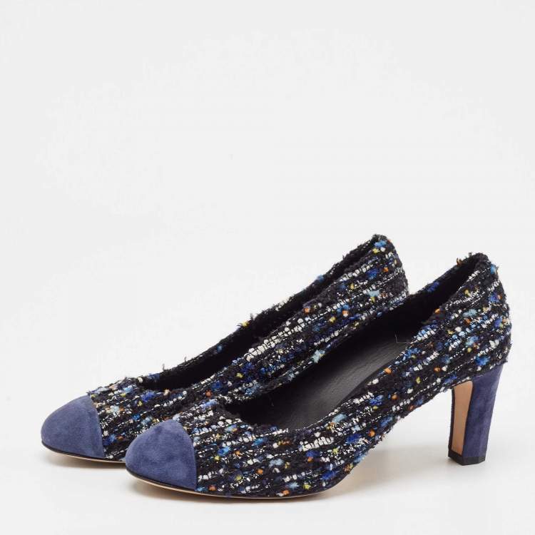 مملوكة مسبقًا Chanel Multicolor Suede and Tweed Block Heel Pumps Size 40