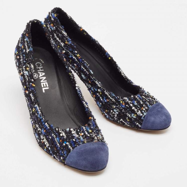 مملوكة مسبقًا Chanel Multicolor Suede and Tweed Block Heel Pumps Size 40