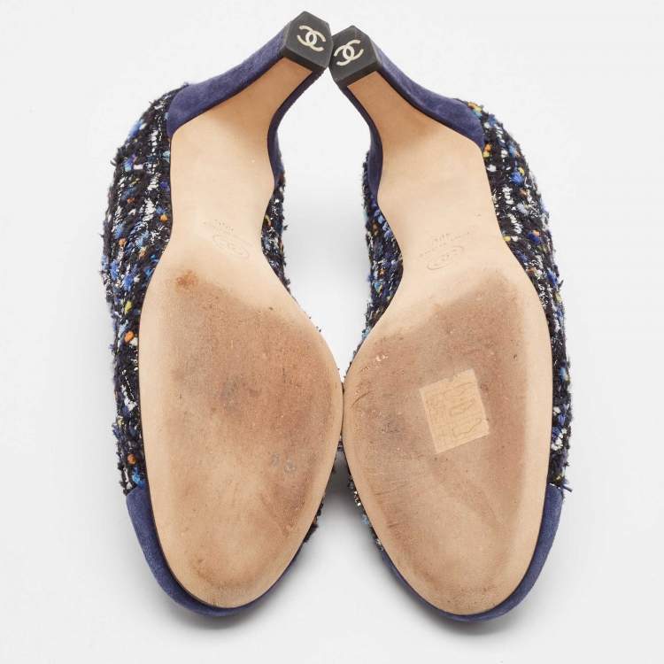 مملوك�ة مسبقًا Chanel Multicolor Suede and Tweed Block Heel Pumps Size 40