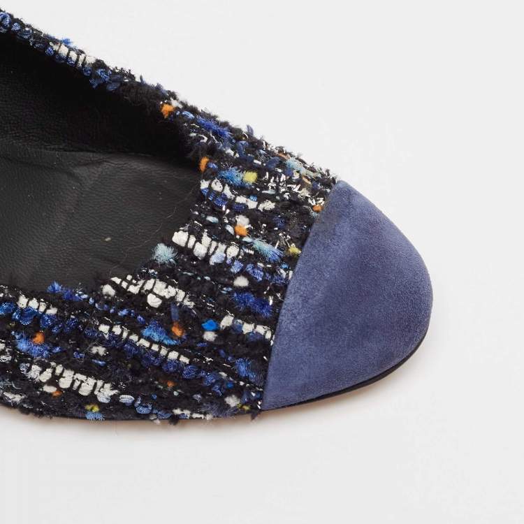 مملوكة مسبقًا Chanel Multicolor Suede and Tweed Block Heel Pumps Size 40