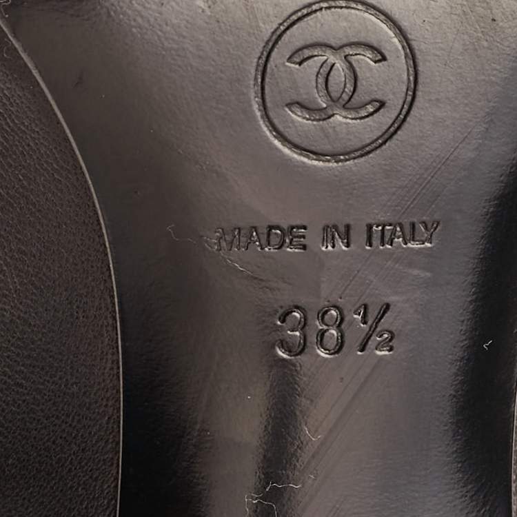 Pre Owned Chanel Black Leather Bow Open Toe Booties Size 38.5