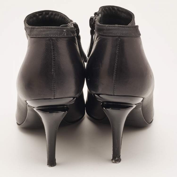 Pre Owned Chanel Black Leather Bow Open Toe Booties Size 38.5