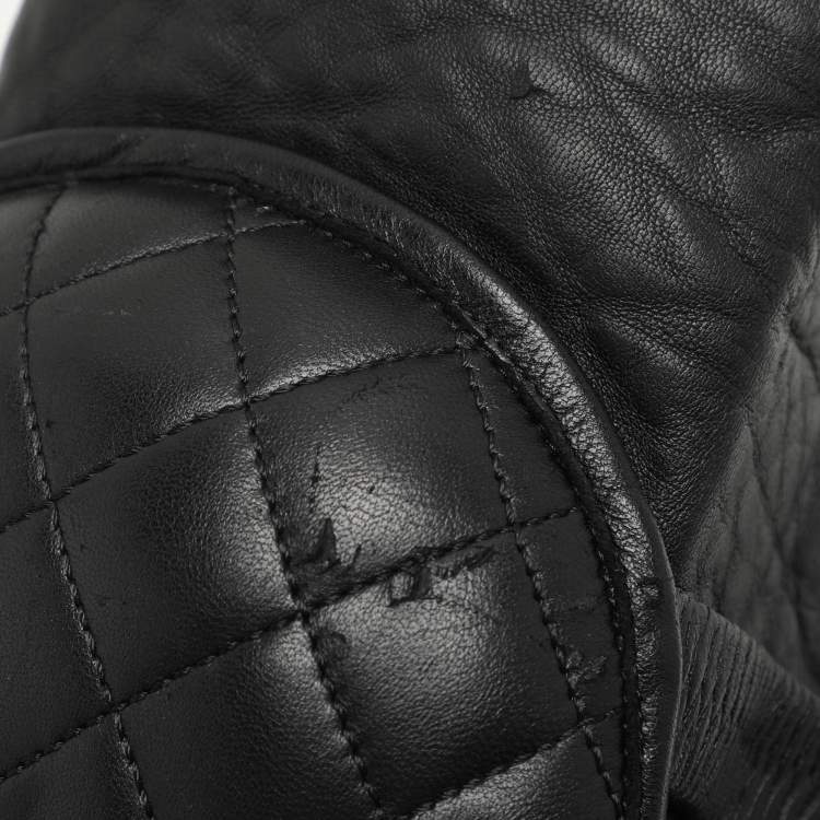 Pre Owned Chanel Black Quilted Leather Knee Length Boots Size 40