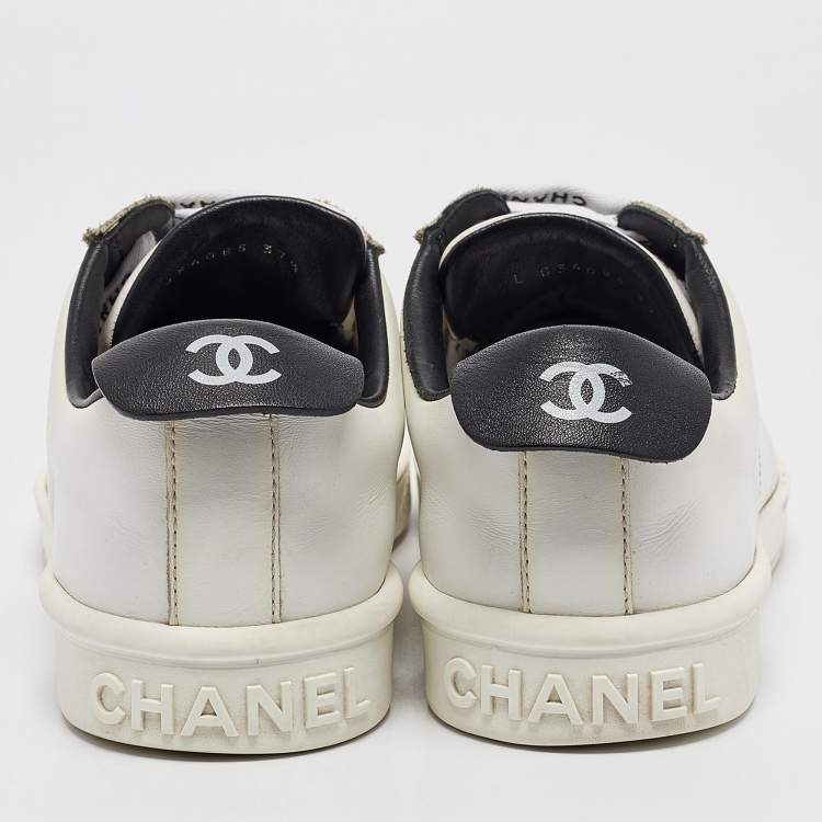 Pre Owned Chanel White Leather CC Low Top Sneakers Size 37.5