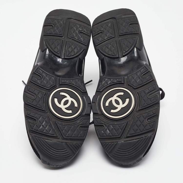 Pre Owned Chanel Black Leather and Suede Lace Up Sneakers Size 38