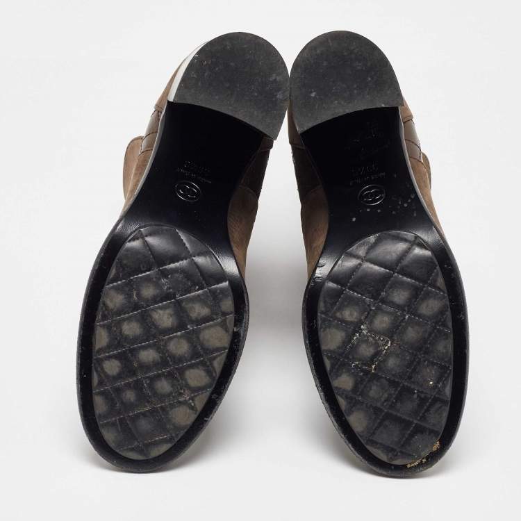 Pre Owned Chanel Dark Brown Leather Interlocking CC Logo Ankle Length Boots Size 39.5